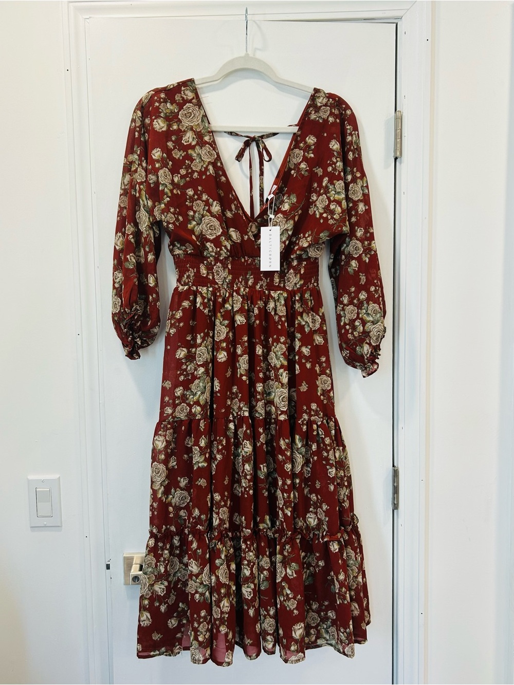Baltic Born Burgundy Floral Maxi Dress with Tie-Back